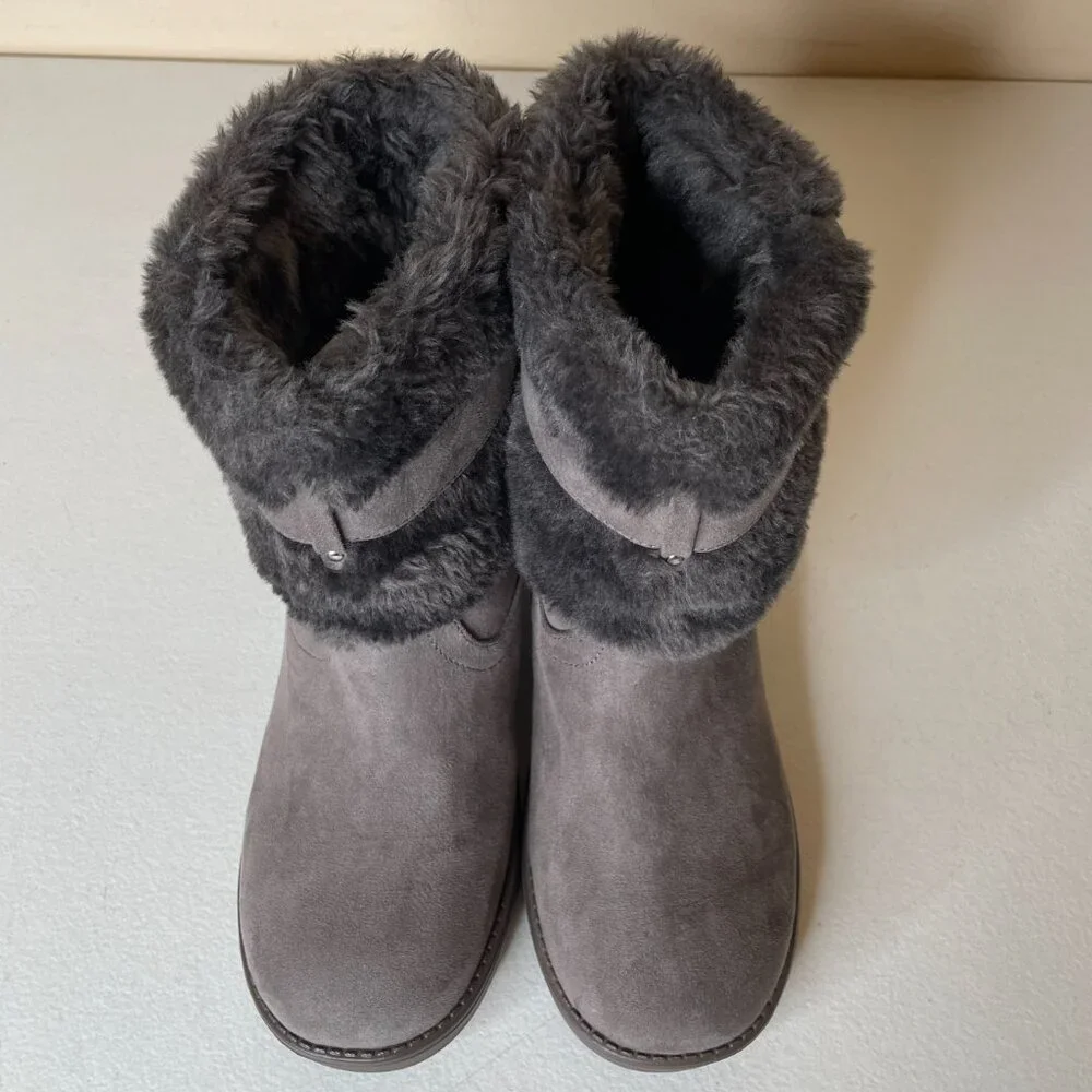 Guess Aussie Faux Fur Gray Ankle Booties Size 6